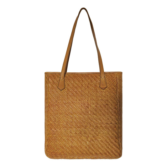 Lea Woven Leather Tote in Mustard Yellow