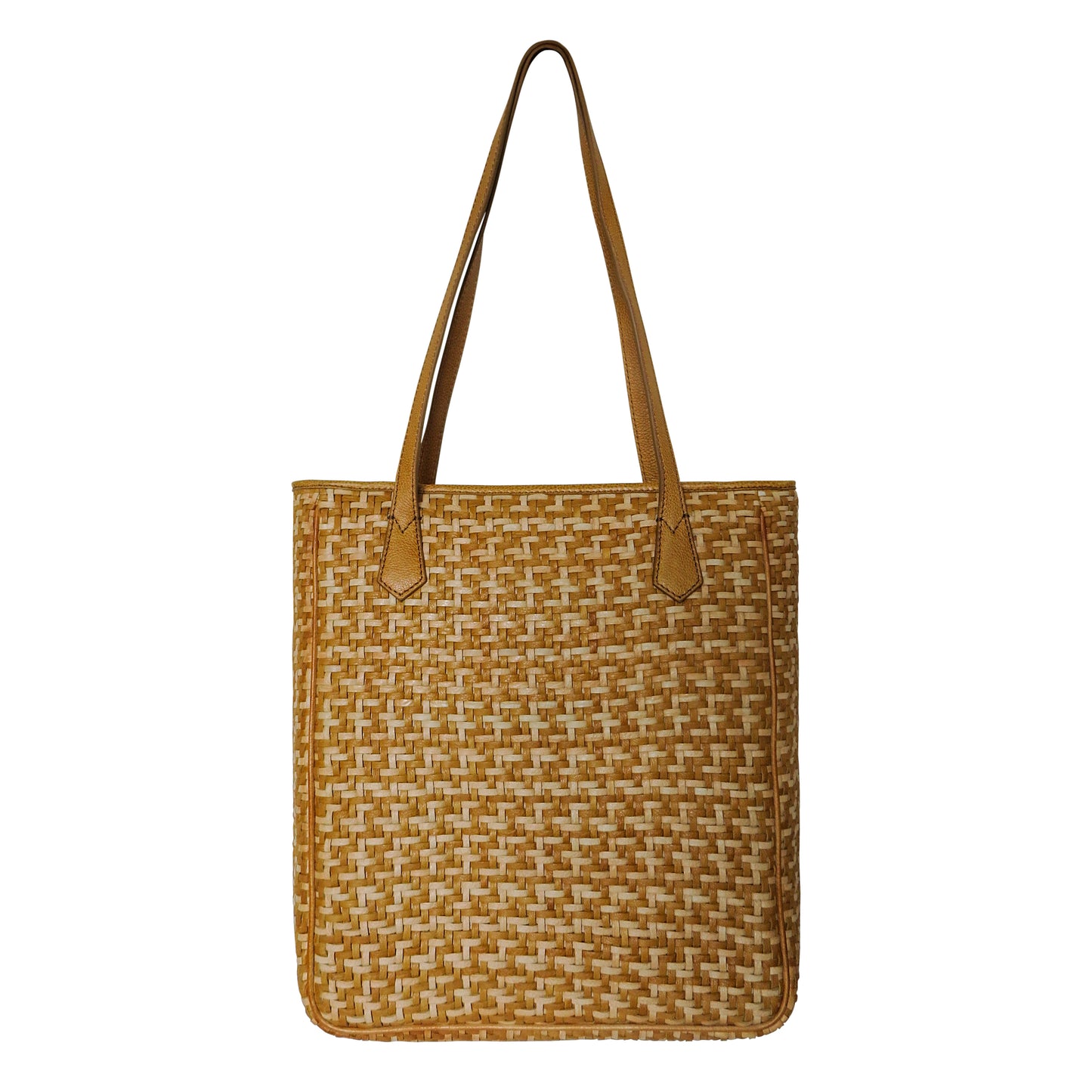Lea Woven Leather Tote in Yellow/Beige