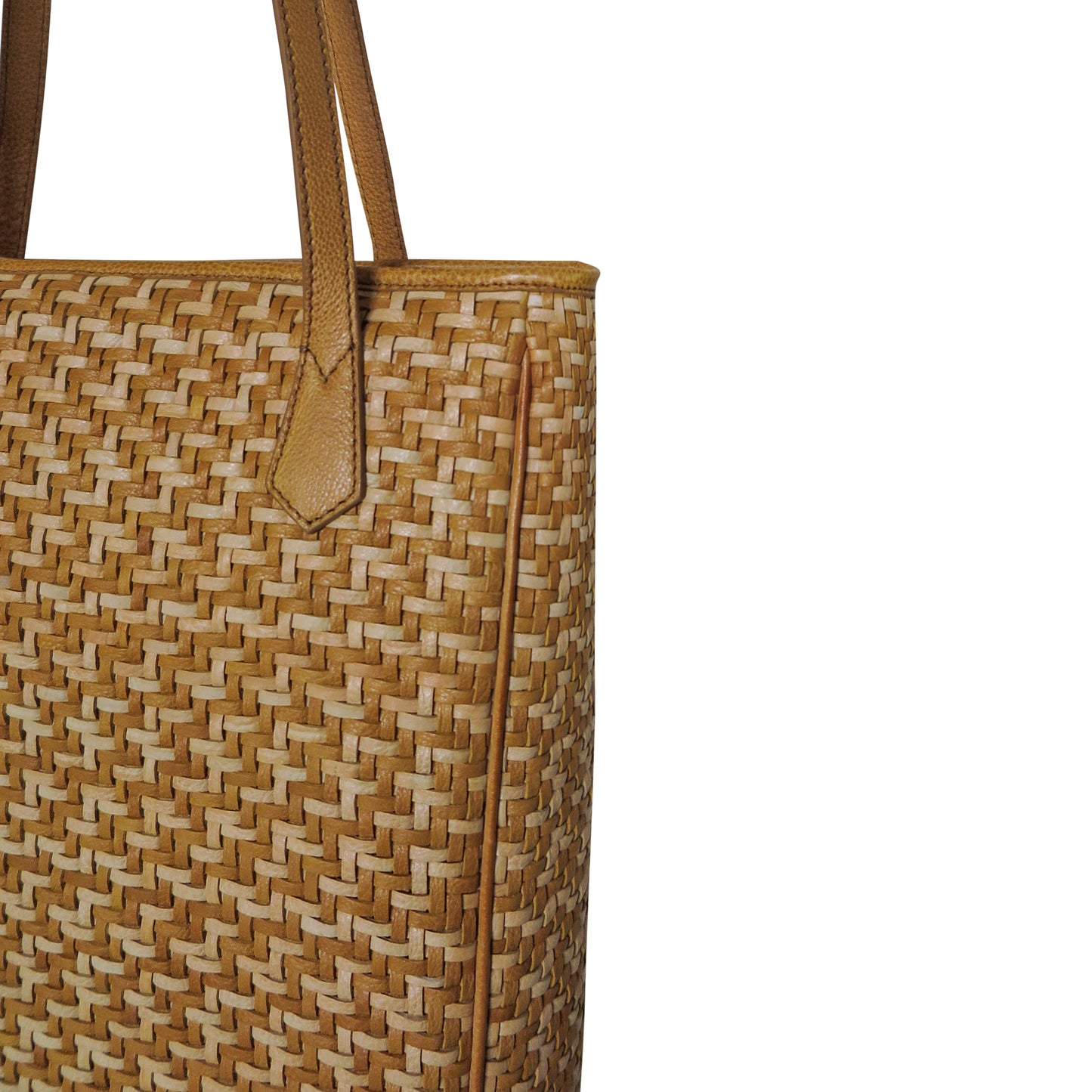 Lea Woven Leather Tote in Yellow/Beige